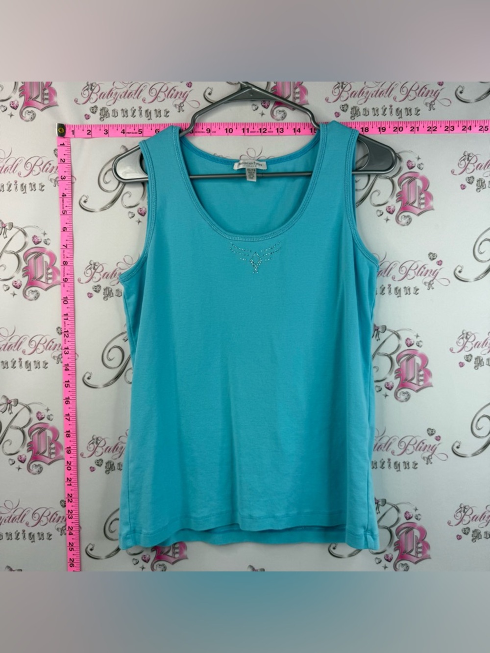 Conrad C Vibrant Turquoise Print Sleeveless Tee crystal detailed Rhinestone